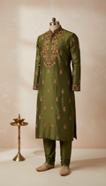 Forest Olive Embroidered Kurta with Churidar