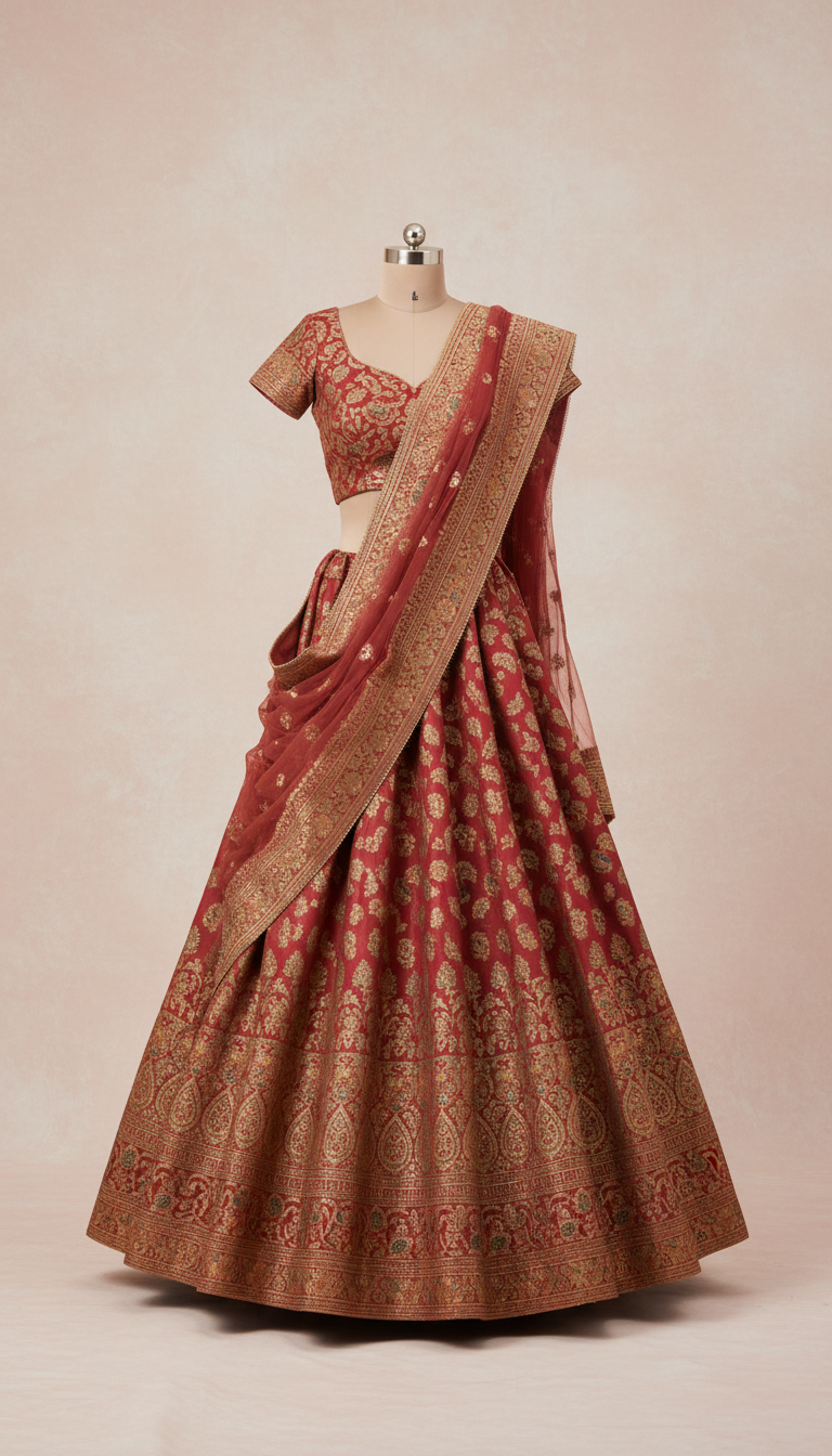 Sandalwood Red Brocade Lehenga with Dupatta (Copy)