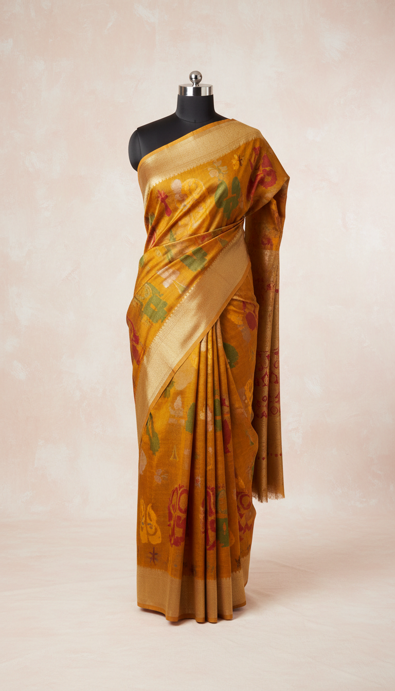 Marigold Silk Saree with Zari Border
